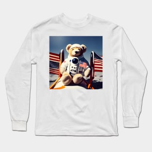 Teddy in a Space suit sitting on a deck chair on the Moon Long Sleeve T-Shirt